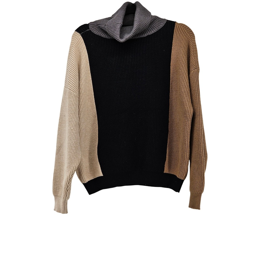 DELUC Colorblock Turtleneck Sweater Quiet Luxury Chic Minimalist Large